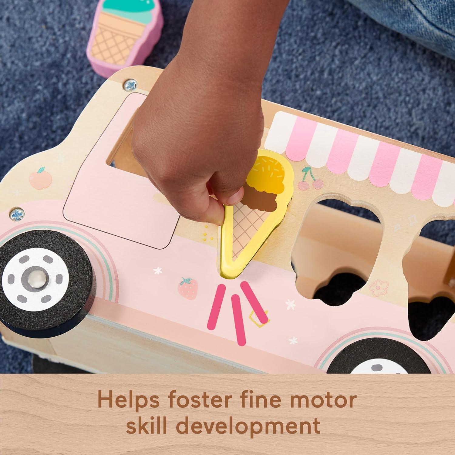 imageFisherPrice Wood Toddler Toy Ice Cream Truck Shape Sorter Set 9 Wooden Pieces for Developmental Play Kids Ages 18 Months Amazon Exclusive