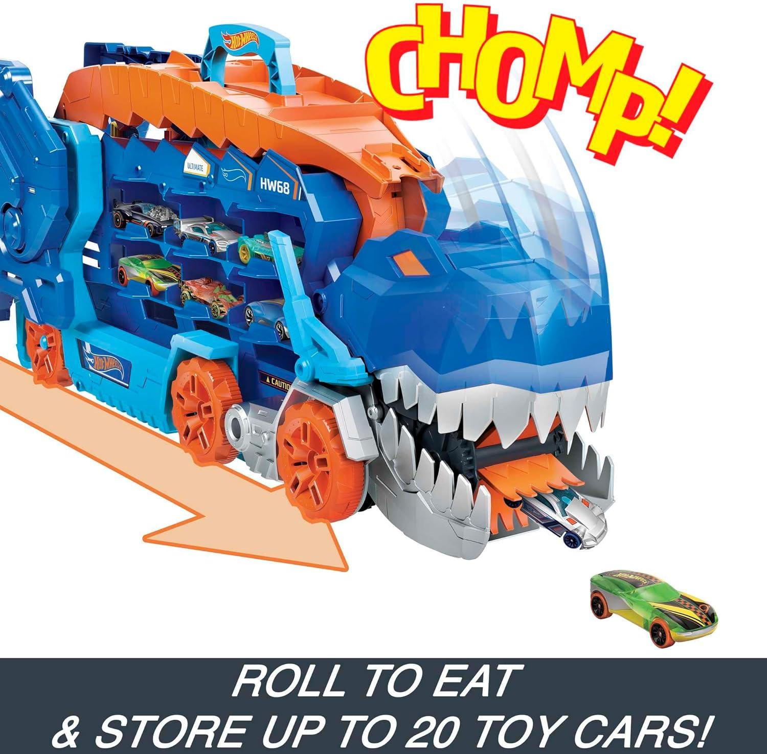 imageHot Wheels City Toy Car Track Set Ultimate TRex Transporter Hauler Transforms into Stomping Dino with Race Track from Netflix Series Lets RaceHauler