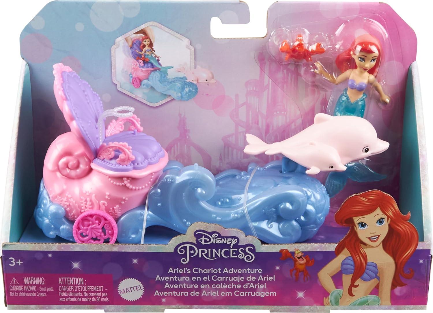 imageMattel Disney Princess Ariel Mermaid Small Doll amp Rolling Chariot Vehicle with 1 Friend Figure Inspired by Mattel Disney MovieStandard Packaging