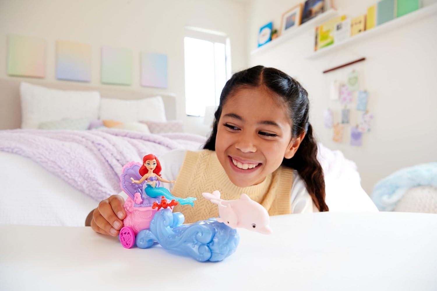 imageMattel Disney Princess Ariel Mermaid Small Doll amp Rolling Chariot Vehicle with 1 Friend Figure Inspired by Mattel Disney MovieStandard Packaging