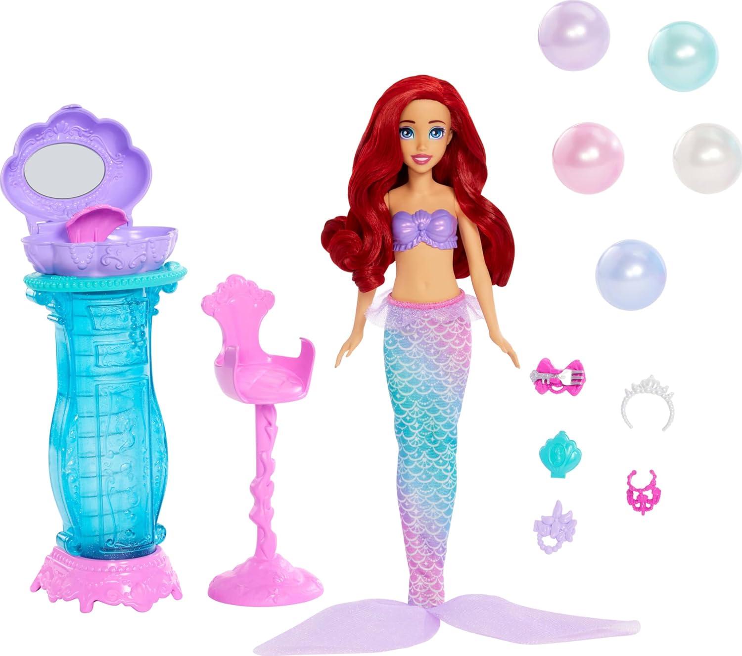imageMattel Disney Princess Toys Ariel Vanity Pop Mermaid Fashion Doll with Removable Tail amp Vanity with 5 Repeatable PopUp Surprises amp 5 Accessories