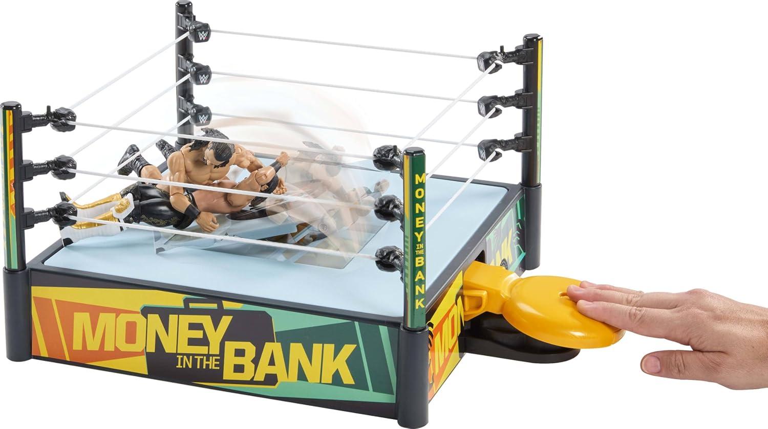 imageMattel WWE Money in The Bank Cashin Ring Playset with 2 Play Modes amp 40 Sounds amp Phrases Includes Launcher Crane Ladders amp Briefcase 13Inch x 20InchPlayset