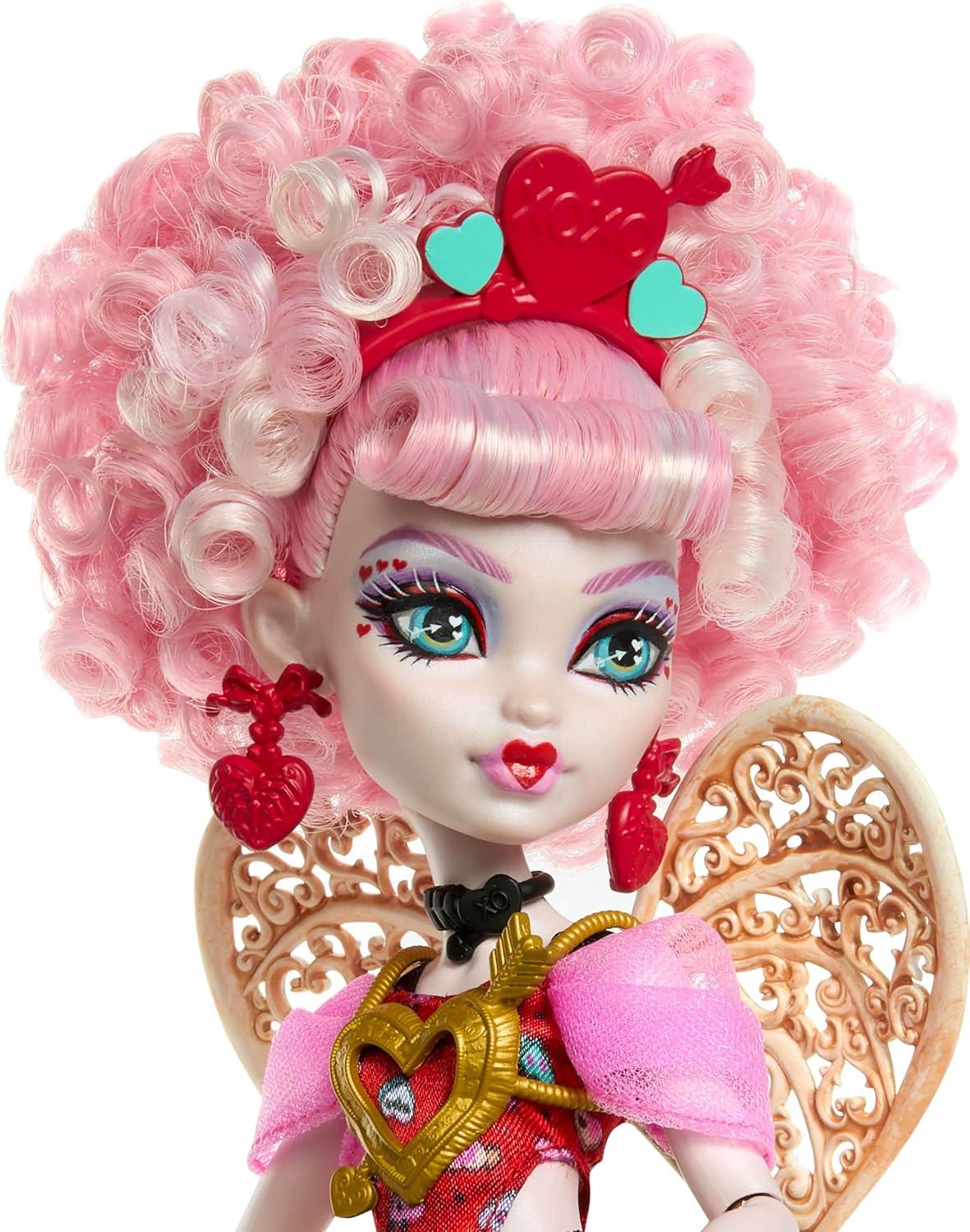 imageMonster High Scary Sweet Birthday Doll Draculaura in Pink Party Dress with Themed Accessories Like Invite Balloon Gift Fan and MoreCupid Asteria