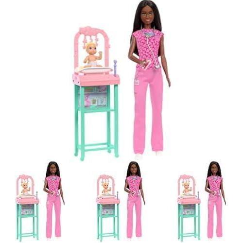 imageBarbie Baby Doctor Playset with Blonde Fashion Doll Wearing Pink Scrubs Baby Doll Furniture amp AccessoriesBrunette