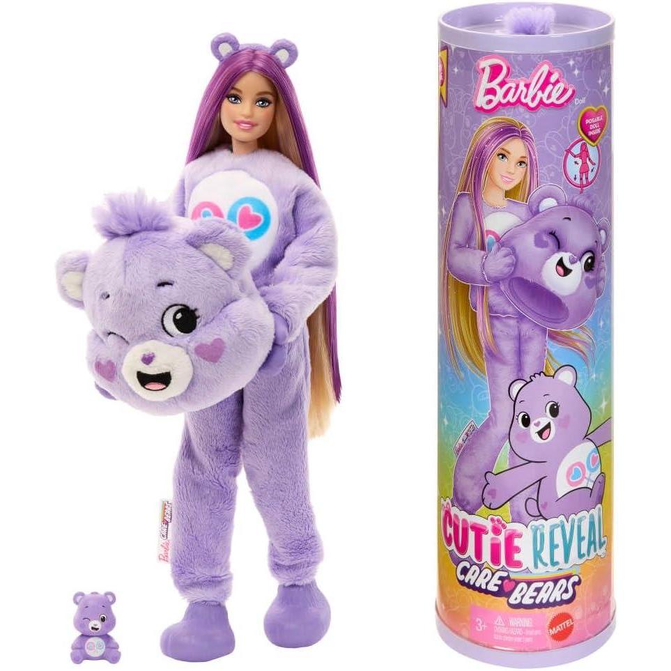 imageBarbie Cutie Reveal Care Bears Series Doll amp Accessories Set with Cheer Bear Plush Costume amp 10 Surprises Including Color Change amp Mini BearShare Bear