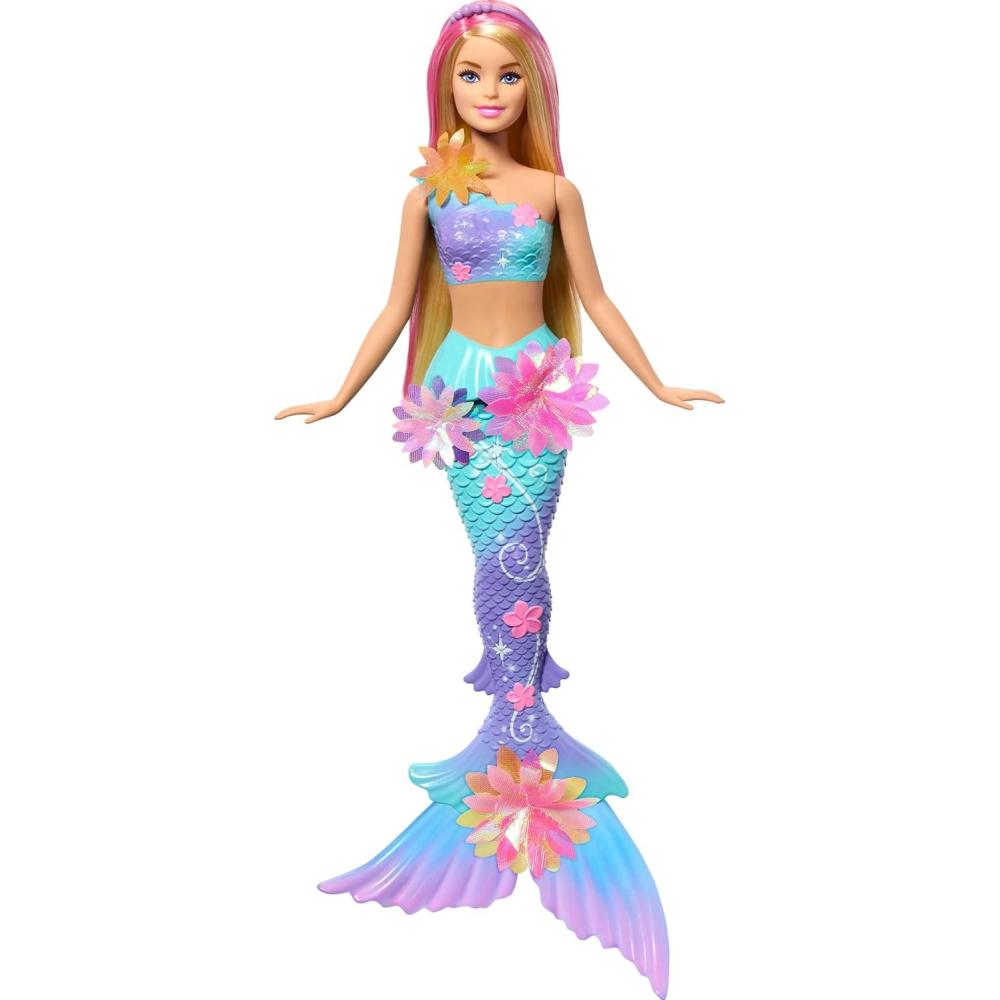 imageBarbie Mermaid Toy Dolls with Surprise Magic Blooming Flowers Feature Ombre Tails Pearl Headband Accessory amp Long Blonde Hair with Pink HighlightsMulticolor