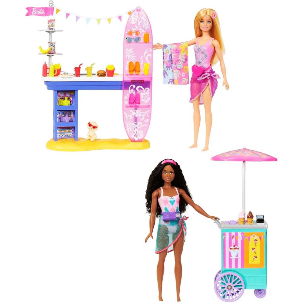 imageBarbie Playset amp 2 Dolls with 20 Accessories Beach Boardwalk Set Includes Snack Stand Ice Cream Kiosk Puppy amp Themed Pieces