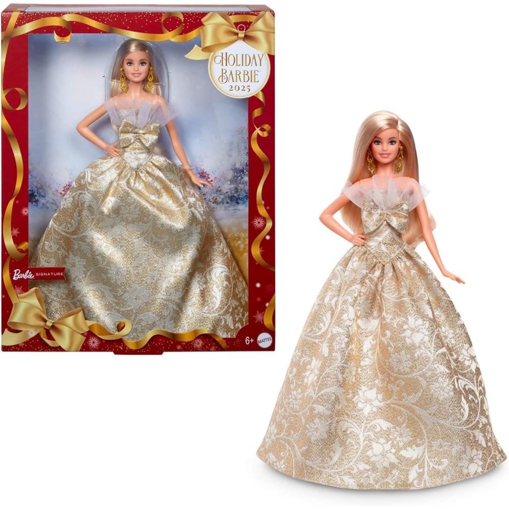 imageBarbie Signature 2025 Holiday Blonde Fashion Doll Wearing Silver amp Gold Gown Seasonal Collector in Displayable Packaging amp StandBlonde