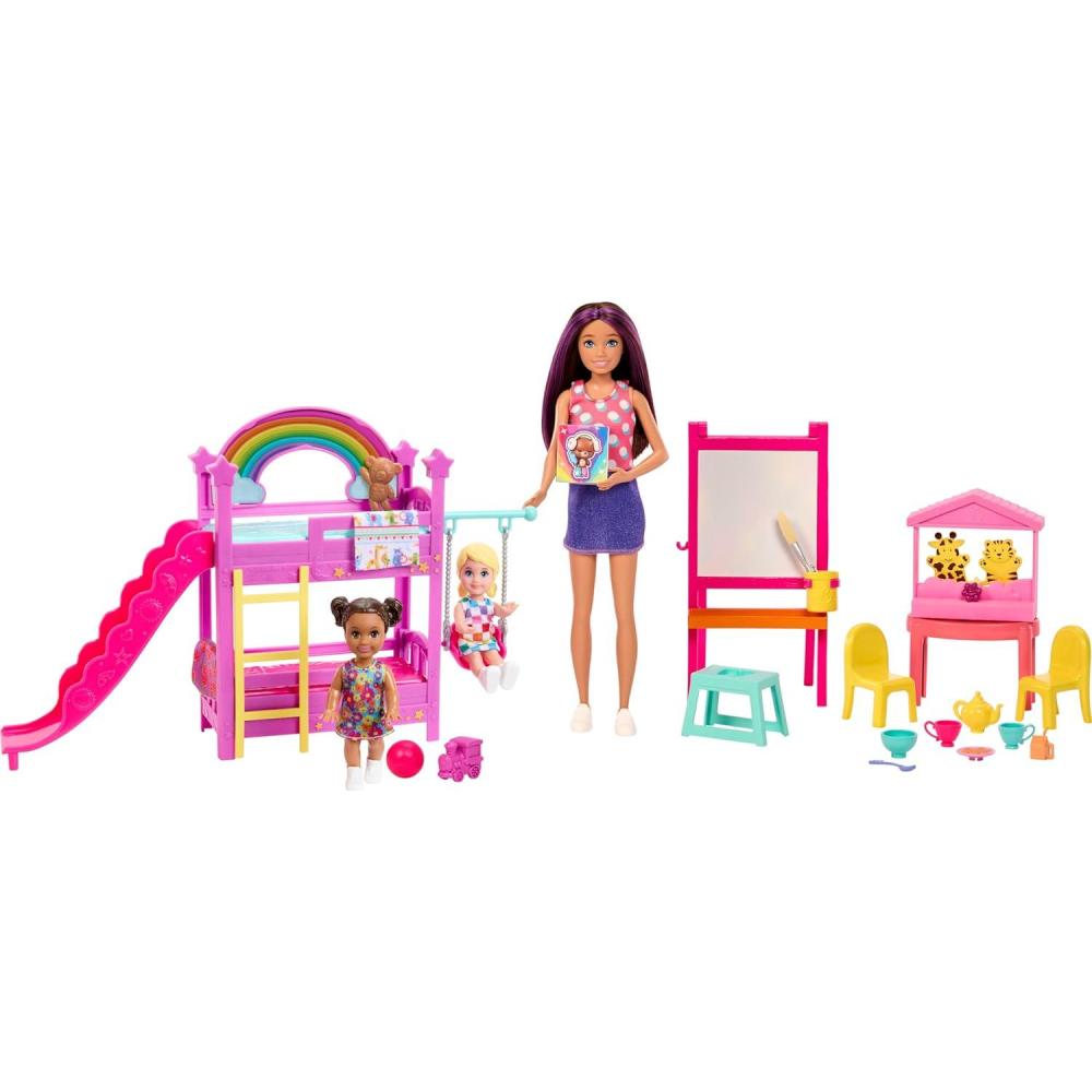 imageBarbie Skipper Babysitters Inc Ultimate Daycare Playset with 3 Dolls Furniture amp 15 Accessories Includes Bunk Beds amp ColorChange Easel