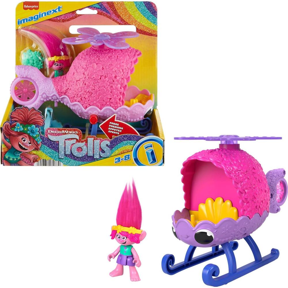 imageFisherPrice Imaginext DreamWorks Trolls Toys Branchs Buggy PushAlong Car amp Figure Playset for Pretend Play Kids Ages 3 YearsPoppys Copter