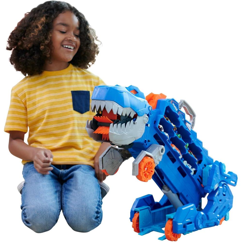 imageHot Wheels City Toy Car Track Set Ultimate TRex Transporter Hauler Transforms into Stomping Dino with Race Track from Netflix Series Lets RaceHauler