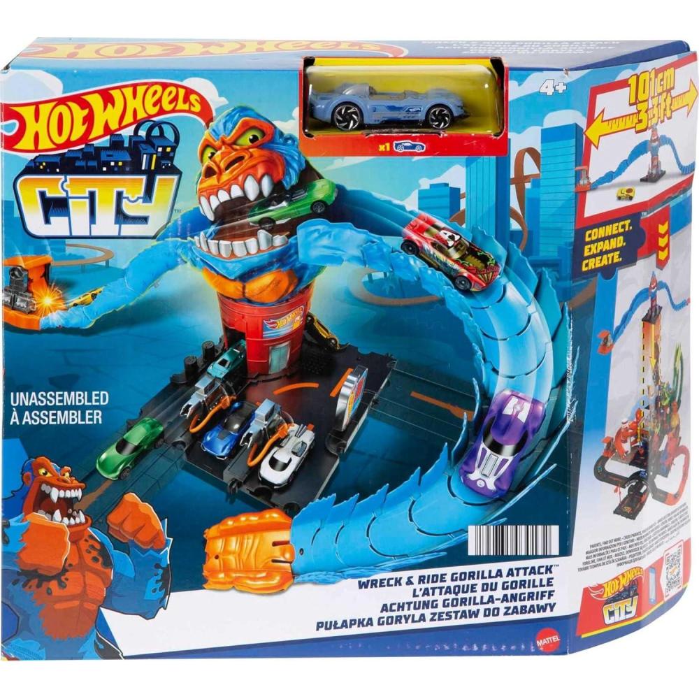imageHot Wheels City Wreck amp Ride Gorilla Attack with 1 Car Connects to Other Sets Gas StationThemed Set Gift for Kids 4 to 8 Years OldModern