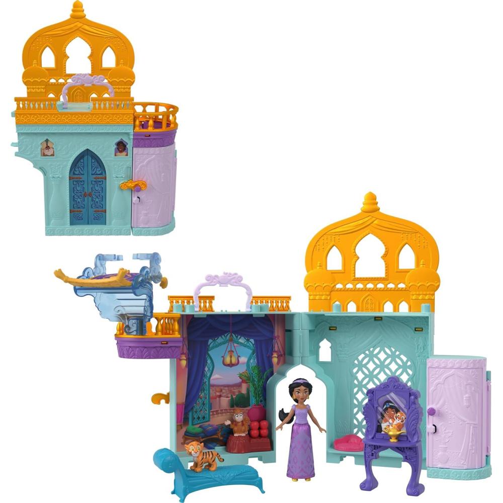 imageMattel Disney Princess Jasmine Doll House Stackable Castle with Small Jasmine Doll 2 Character Friends amp 7 Accessories