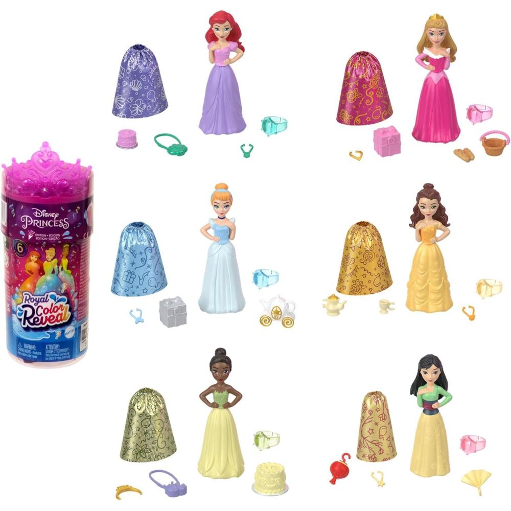 imageMattel Disney Princess Small Doll Royal Color Reveal 6 Surprises Include 1 Doll amp 5 Accessories Party Theme Dolls May VaryWave Two
