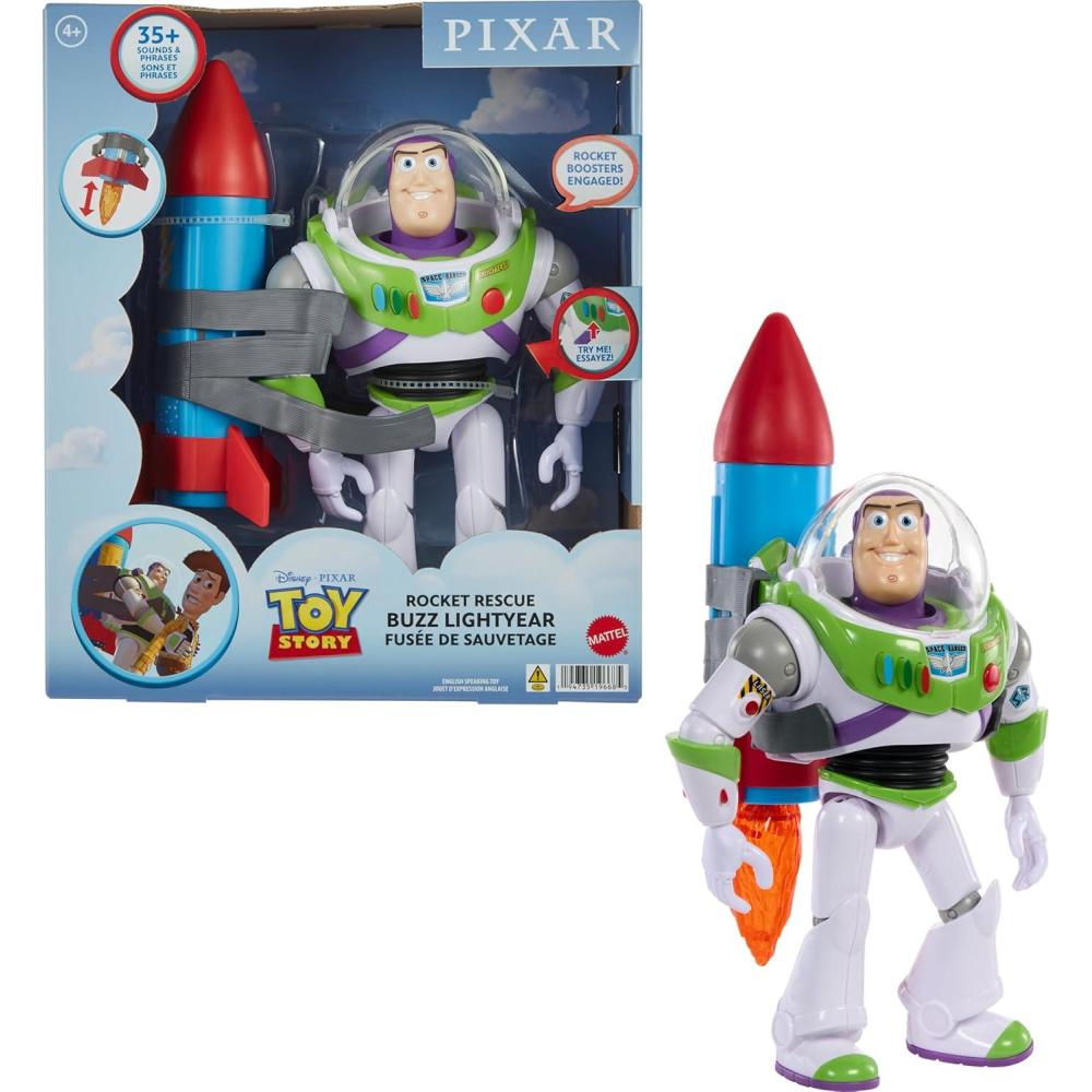 imageMattel Disney and Pixar Toy Story Talking Action Figure Rocket Rescue Buzz Lightyear with 20 Sounds amp Phrases amp Moving Helmet Visor 12inch Scale