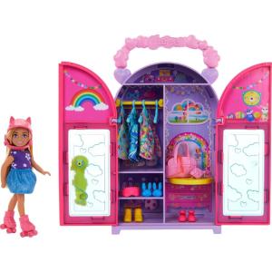 Barbie Chelsea Doll & Closet Toy Playset with 15 Pieces Clothes & Accessories Included, Foldable Set for On-The-Go Play & Storage