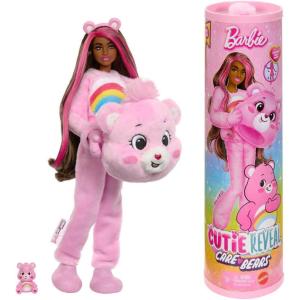 Barbie Cutie Reveal Care Bears Series Doll & Accessories Set with Cheer Bear Plush Costume & 10 Surprises Including Color Change & Mini Bear(Cheer Bear)