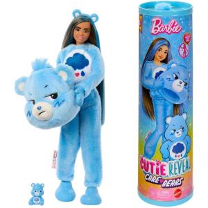 Barbie Cutie Reveal Care Bears Series Doll & Accessories Set with Cheer Bear Plush Costume & 10 Surprises Including Color Change & Mini Bear(Grumpy Bear)