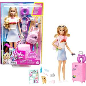 Barbie Doll & Accessories, Travel Set with Puppy and 10+ Pieces, Suitcase Opens & Closes, Barbie “Malibu” with Blonde Hair(Malibu Doll)