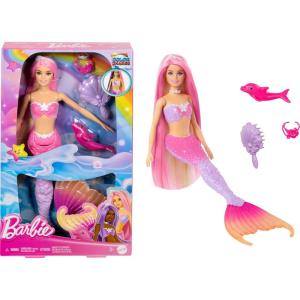 Barbie Mermaid Doll, “Malibu” with Pink Hair, Styling Accessories, Pet Dolphin and Water-Activated Color Change Feature (Amazon Exclusive)(Multicolor)