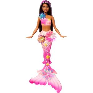 Barbie Mermaid Toy Dolls with Surprise Magic Blooming Flowers Feature, Ombre Tails, Pearl Headband Accessory & Long Brown Hair with Purple Highlights