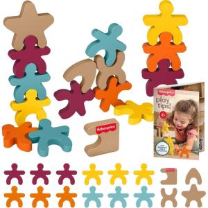 Fisher-Price Wood Montessori Toy Stacking Shapes, American Montessori Society Seal of Excellence, 16-Piece Wooden Learning Activity & Expert Play Tips for Kids Ages 2+ Years​ (Amazon Exclusive)