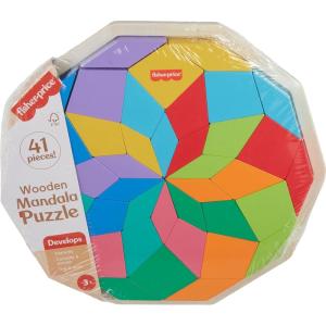 Fisher-Price Wood Preschool Toy Mandala Puzzle with Geometric Design, 41 Wooden Pieces for Kids Ages 3+ Years​