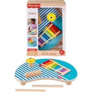 Fisher-Price Wood Toddler Toy Musical Table, 3-Piece Wooden Percussion Instrument for Developmental Play Kids Ages 2+ Years