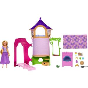 Mattel Disney Princess Rapunzel Tower Doll House Playset with Rapunzel Fashion Doll, 6 Play Areas, 15 Accessories and Pascal(Rapunzel Doll and Tower Playset)