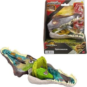 Mattel Jurassic World Rebirth Micro Adventure Playset, Tyrannosaurus Rex Head Opens to 4 Interactive Features, 3 Micro Figures, T. Rex Dinosaur Toy(Spinosaurus)