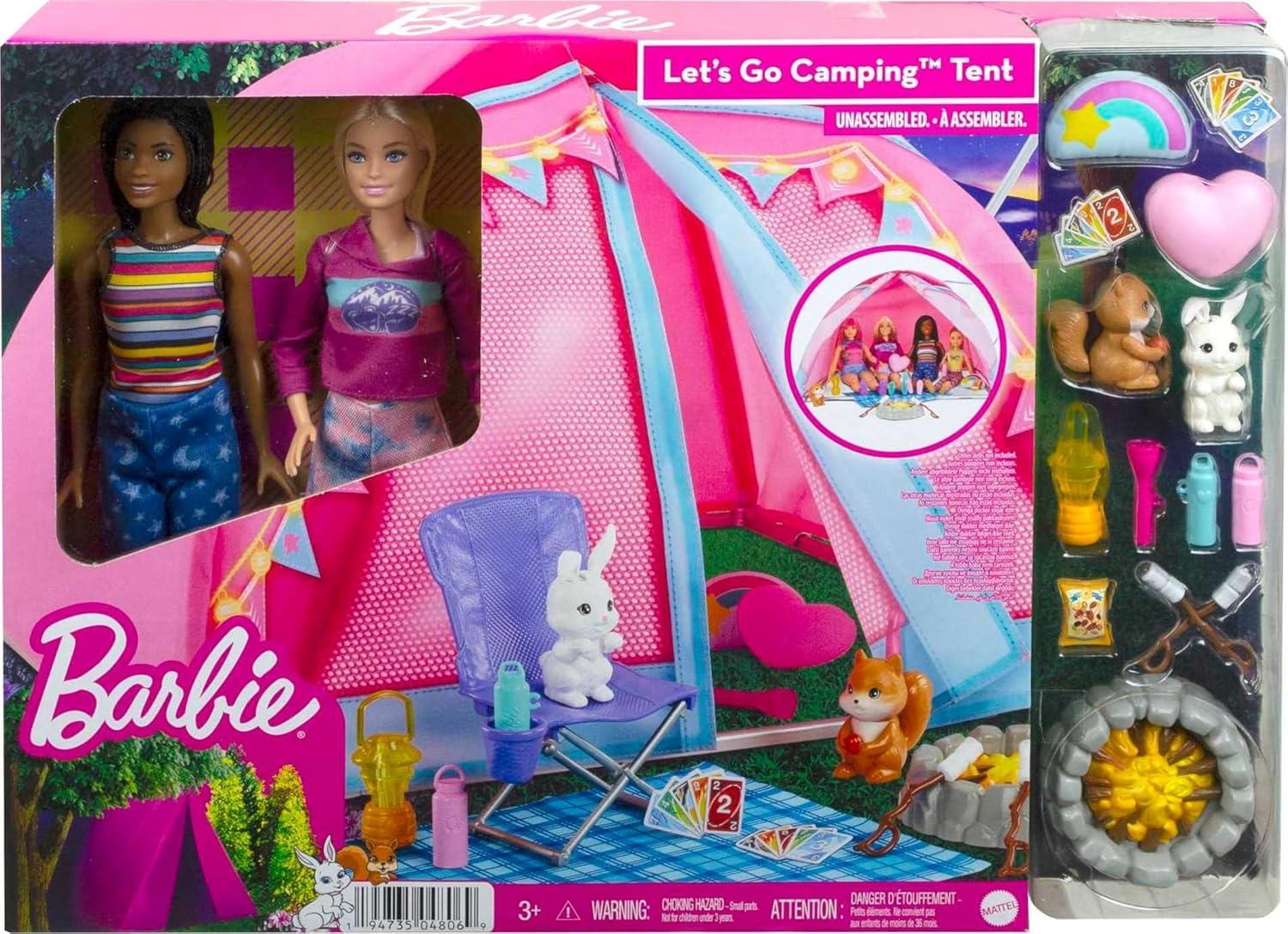 imageBarbie Dolls amp 20 Accessories It Takes Two Camping Tent Playset with Brooklyn amp Malibu Plus 2 Moving Animals Amazon Exclusive