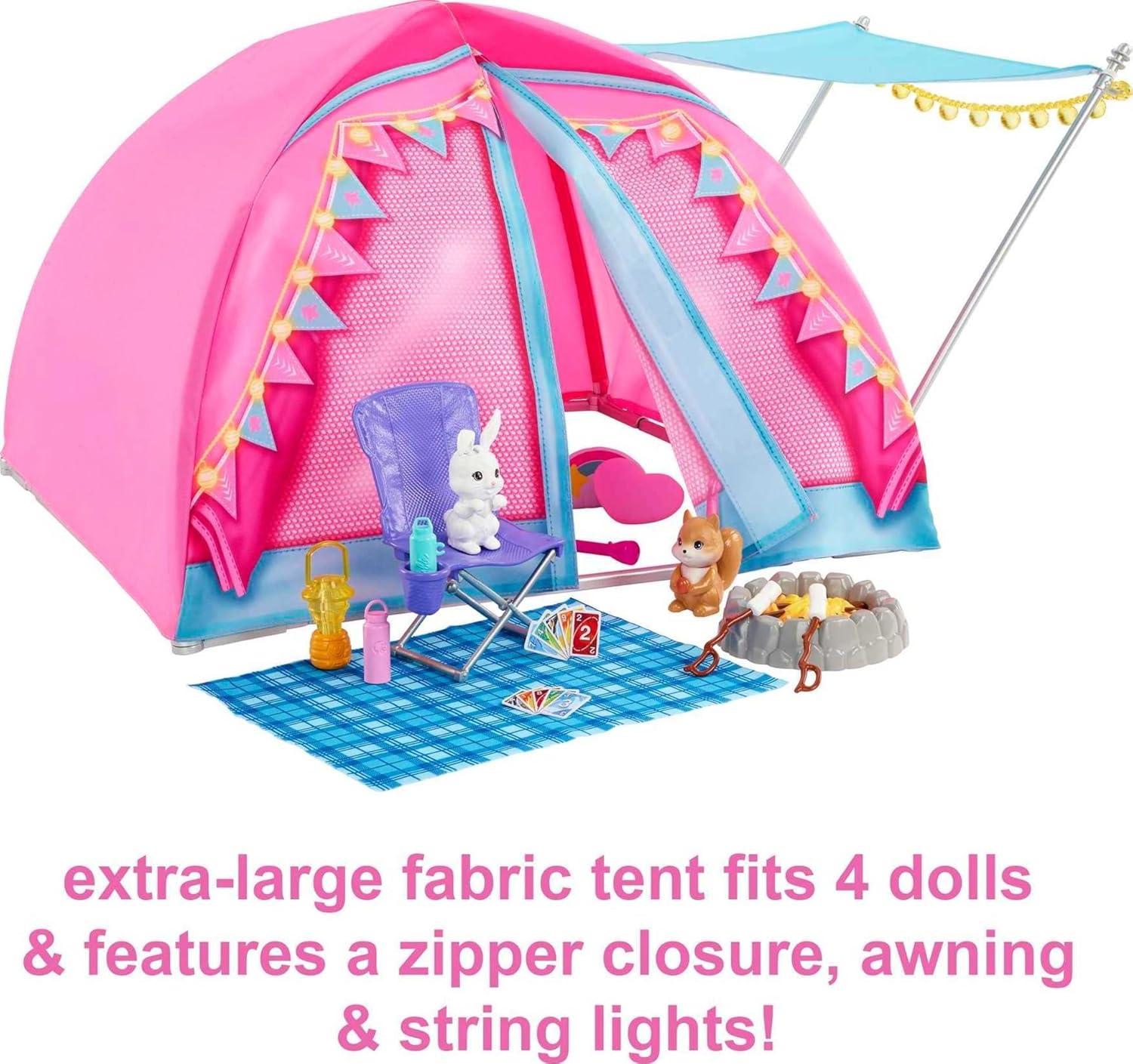 imageBarbie Dolls amp 20 Accessories It Takes Two Camping Tent Playset with Brooklyn amp Malibu Plus 2 Moving Animals Amazon Exclusive