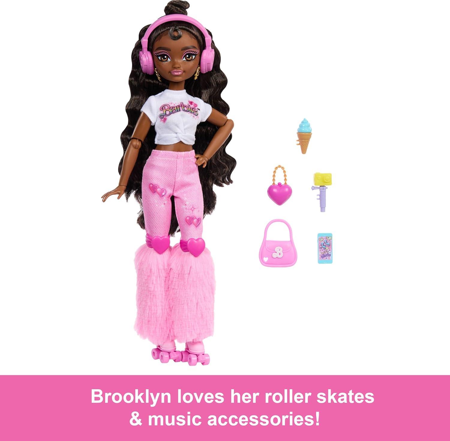 imageBarbie Dream Besties Doll and Accessories Teresa Posable Roller Skating Fashion Doll with Brown Hair 9Video Game Themed PiecesBrooklyn