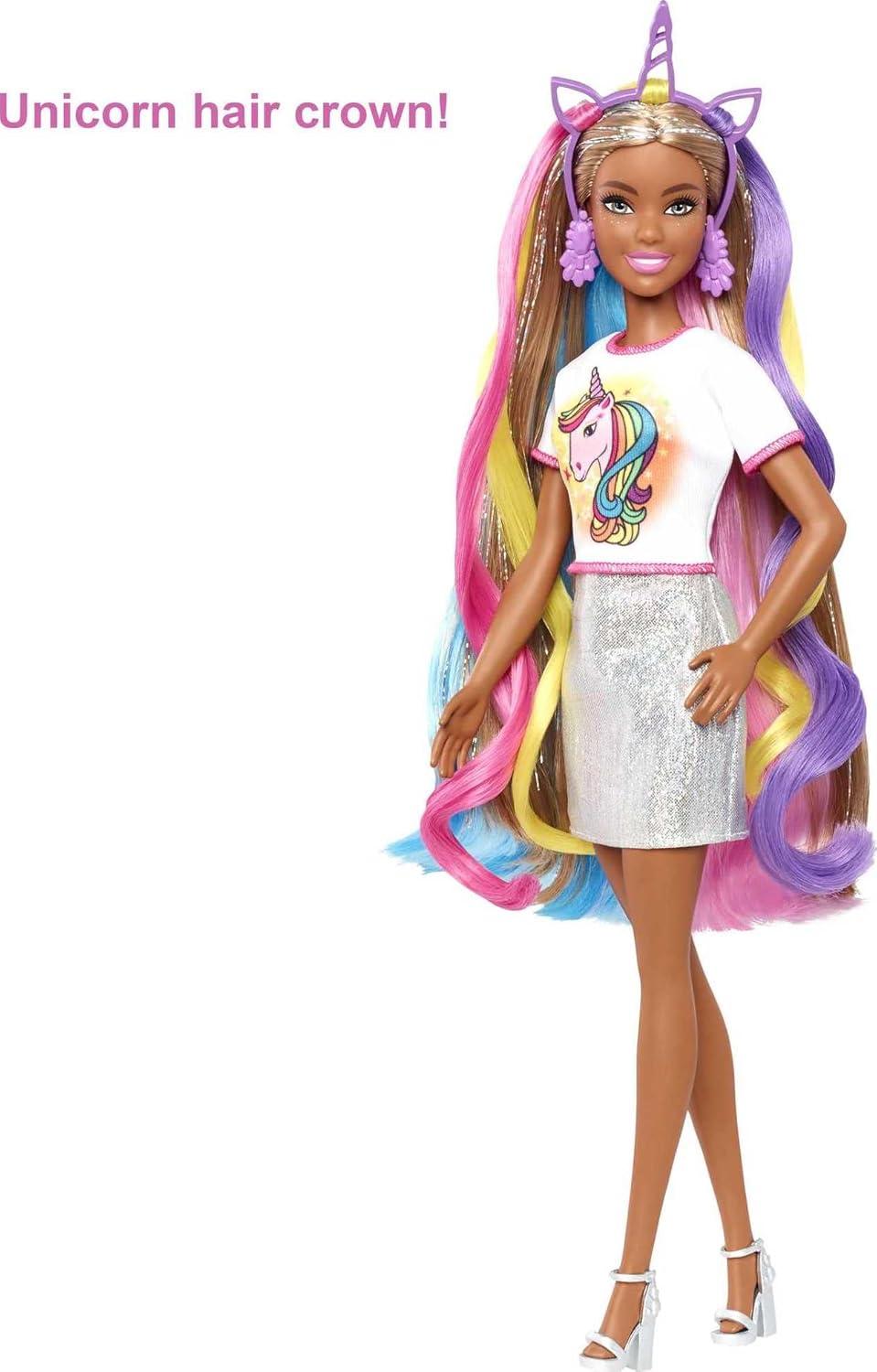 imageBarbie Fantasy Hair Doll amp Accessories Long Colorful Blonde Hair with Mermaid amp UnicornInspired ClothesMulticolor