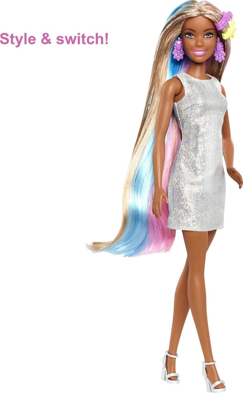 imageBarbie Fantasy Hair Doll amp Accessories Long Colorful Blonde Hair with Mermaid amp UnicornInspired ClothesMulticolor