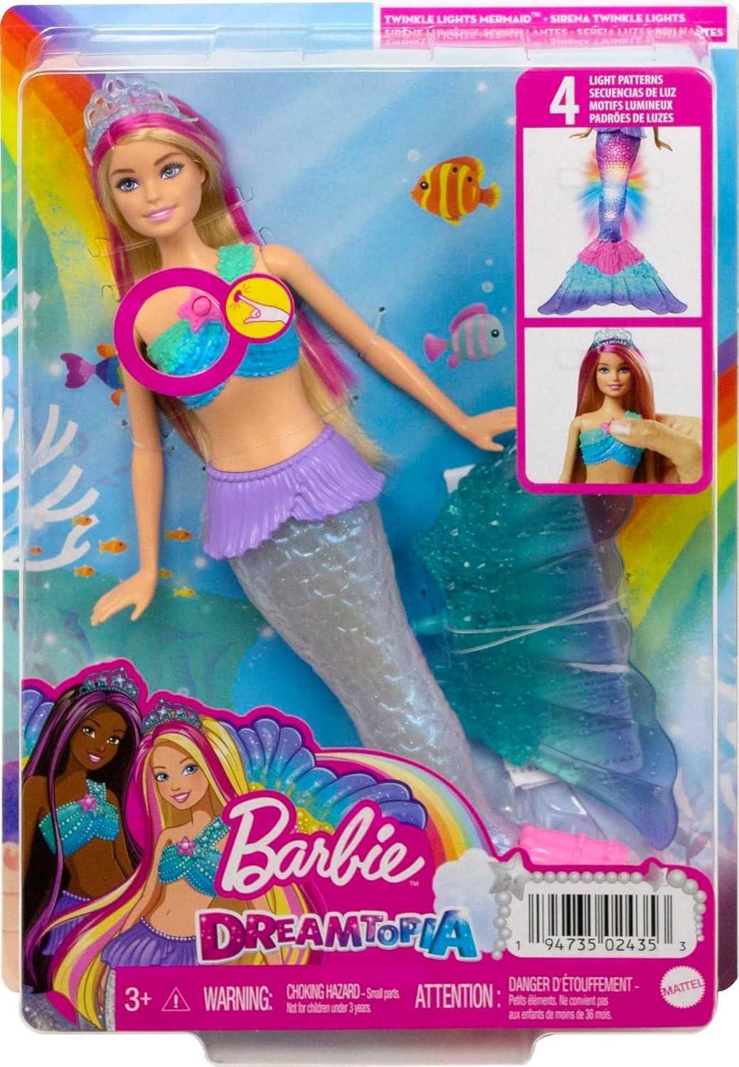 imageBarbie Mermaid Doll with WaterActivated Twinkle LightUp Tail Barbie Dreamtopia Mermaid Toys PinkStreaked Hair