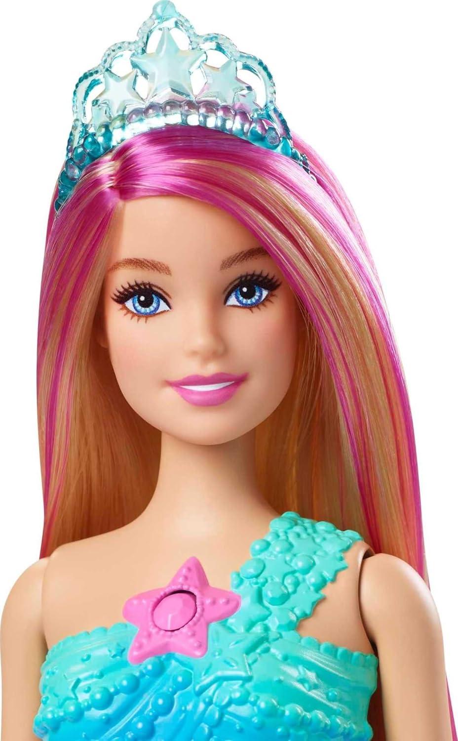 imageBarbie Mermaid Doll with WaterActivated Twinkle LightUp Tail Barbie Dreamtopia Mermaid Toys PinkStreaked Hair