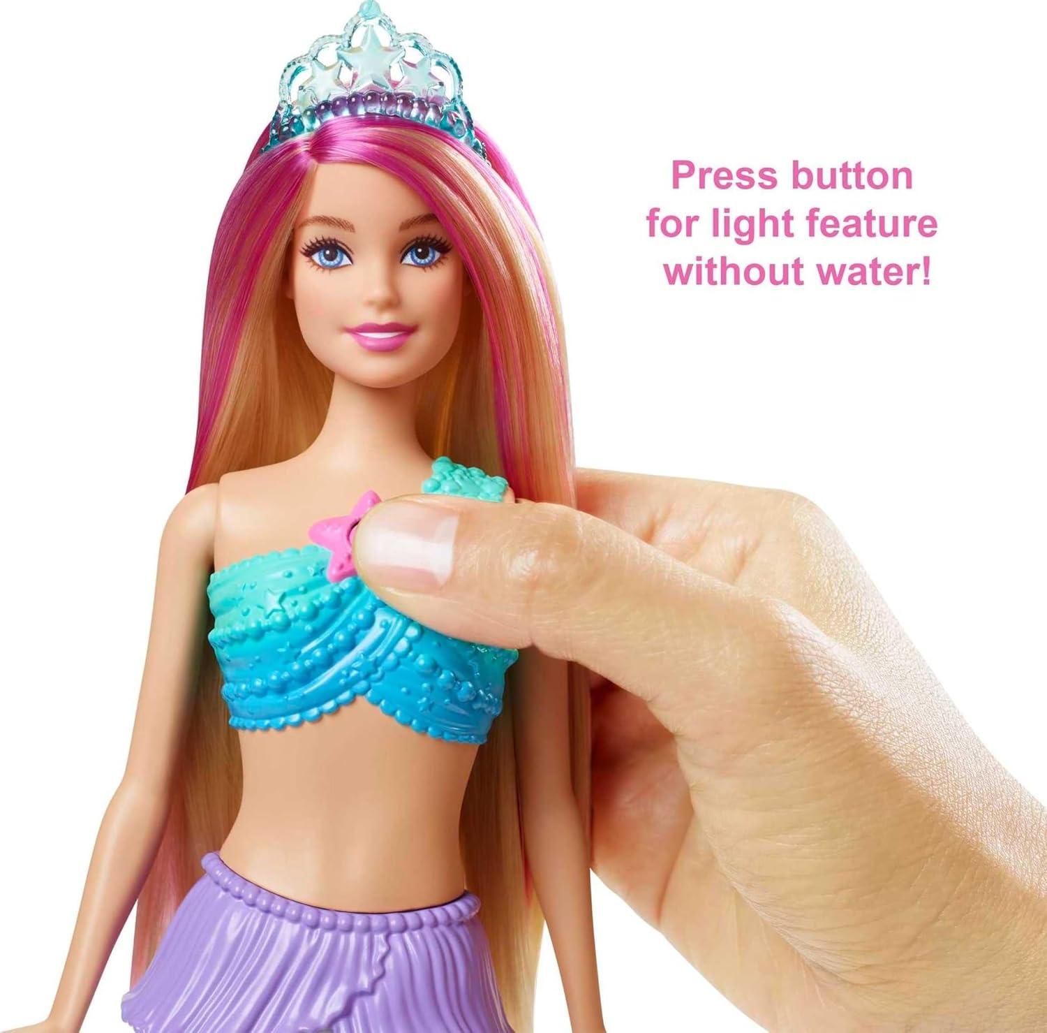 imageBarbie Mermaid Doll with WaterActivated Twinkle LightUp Tail Barbie Dreamtopia Mermaid Toys PinkStreaked Hair