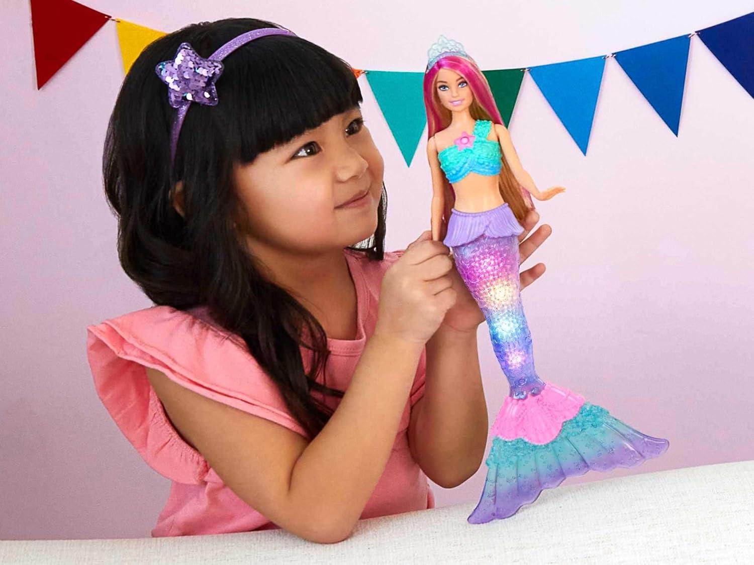 imageBarbie Mermaid Doll with WaterActivated Twinkle LightUp Tail Barbie Dreamtopia Mermaid Toys PinkStreaked Hair