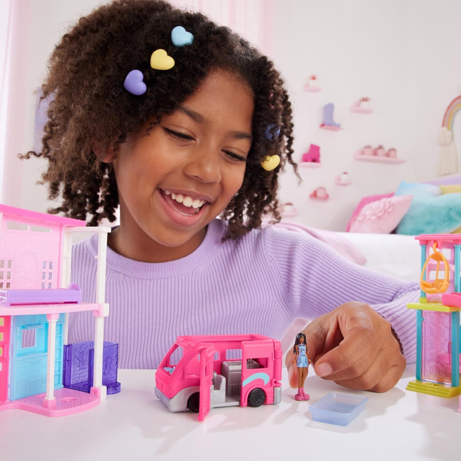 imageBarbie Mini BarbieLand MultiPack Doll amp Toy Vehicle Set with 4 Dolls 15inches Tall amp 4 Iconic Vehicles with ColorChange SurpriseDolls Golf 4 Vehicles
