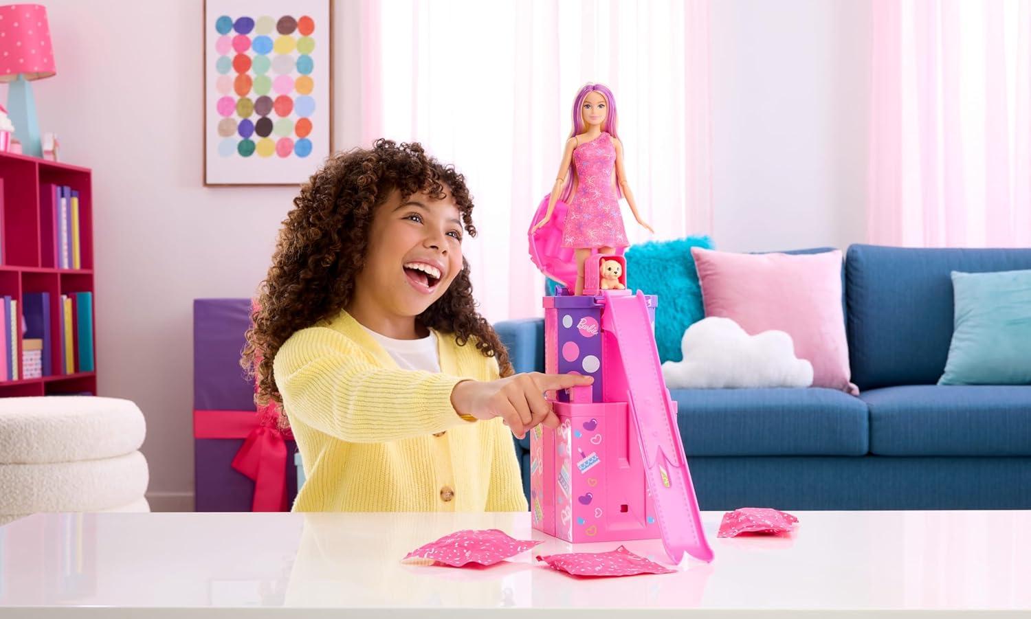 imageBarbie Rise amp Surprise Doll amp Accessories Pet Birthday Series with 12 Surprises Including Slide amp ColorChange Activity Styles May Vary