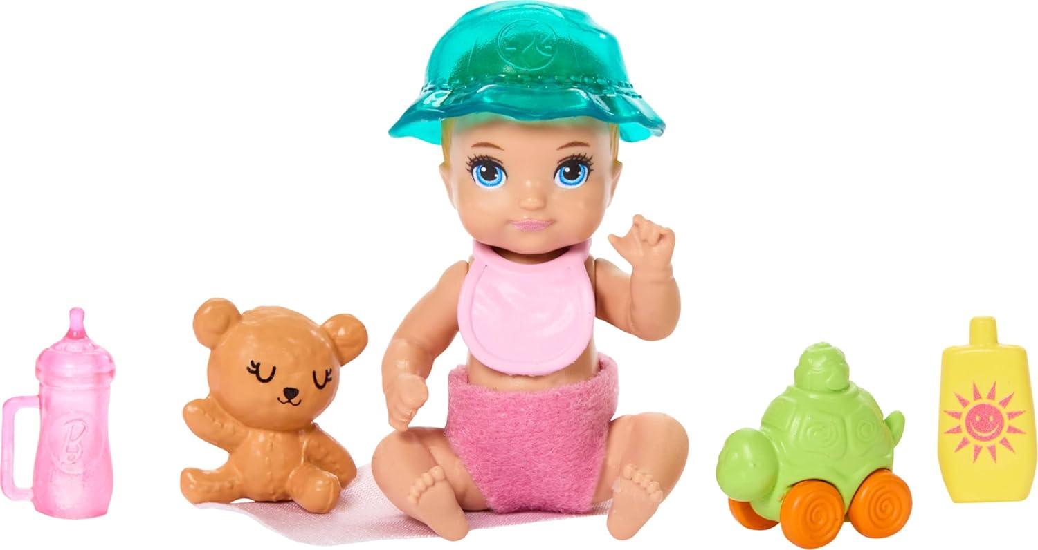 imageBarbie Skipper Babysitters Inc Playset with Brunette Doll Brunette Toddler Doll High Chair amp 8 Accessories Including Food 2Stroller