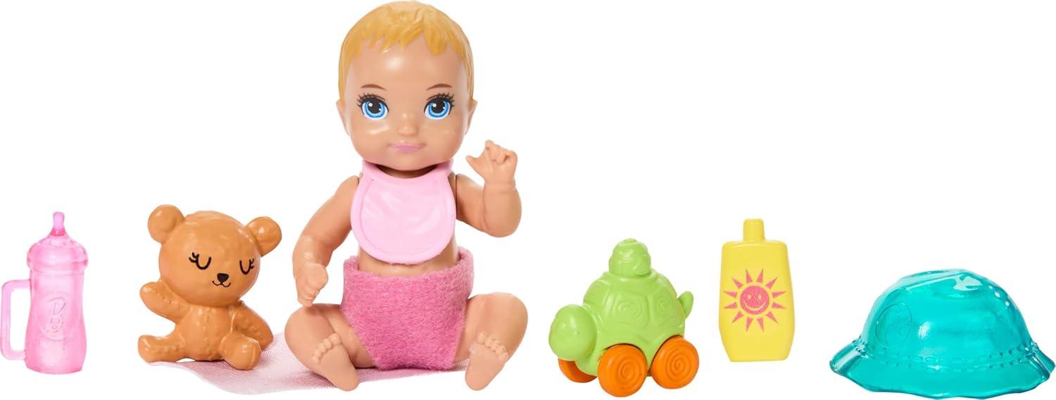 imageBarbie Skipper Babysitters Inc Playset with Brunette Doll Brunette Toddler Doll High Chair amp 8 Accessories Including Food 2Stroller