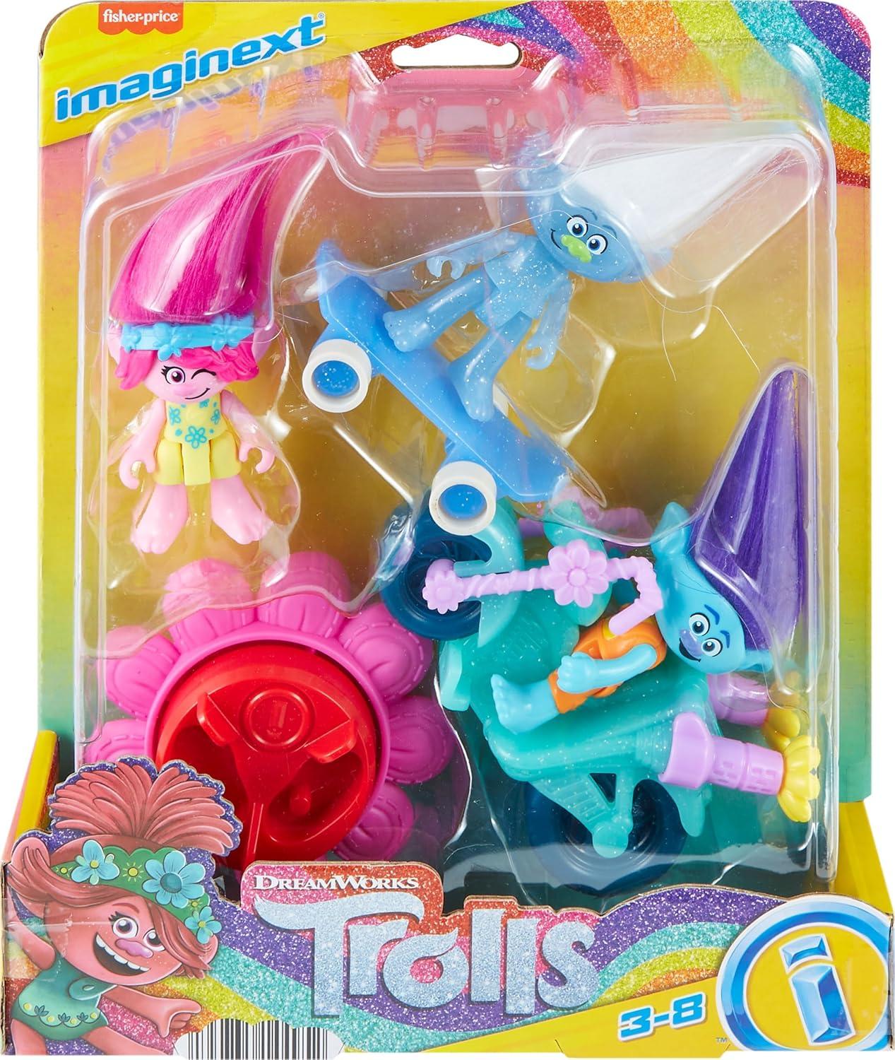 imageFisherPrice Imaginext DreamWorks Trolls Toys Sparkle amp Roll Pack Poppy Branch amp Guy Diamond Figures for Pretend Play Kids Ages 3 Years