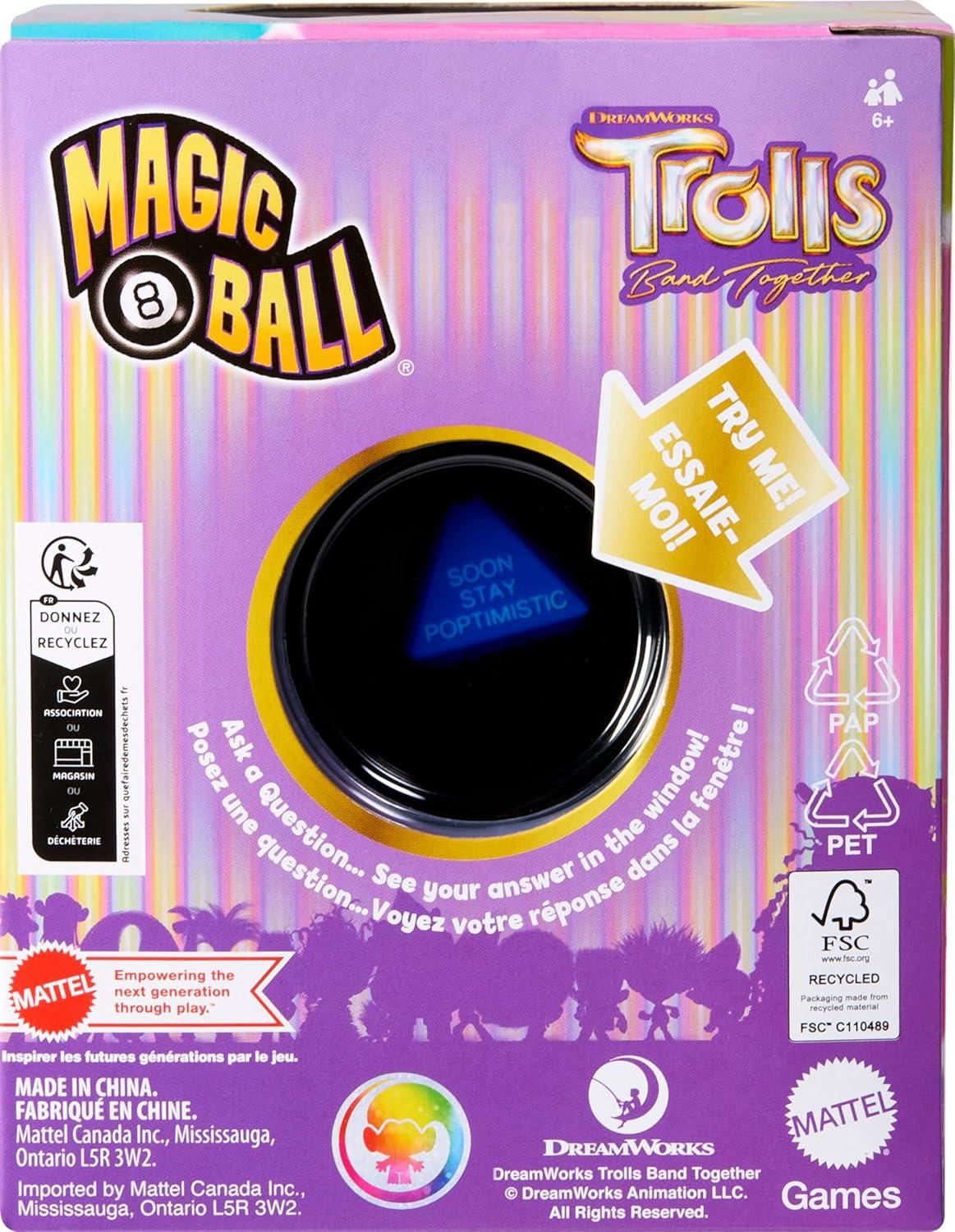 imageMattel Games Magic 8 Ball DreamWorks Trolls Band Together Novelty Game Sparkling FortuneTelling Toy for Family amp Game Nights