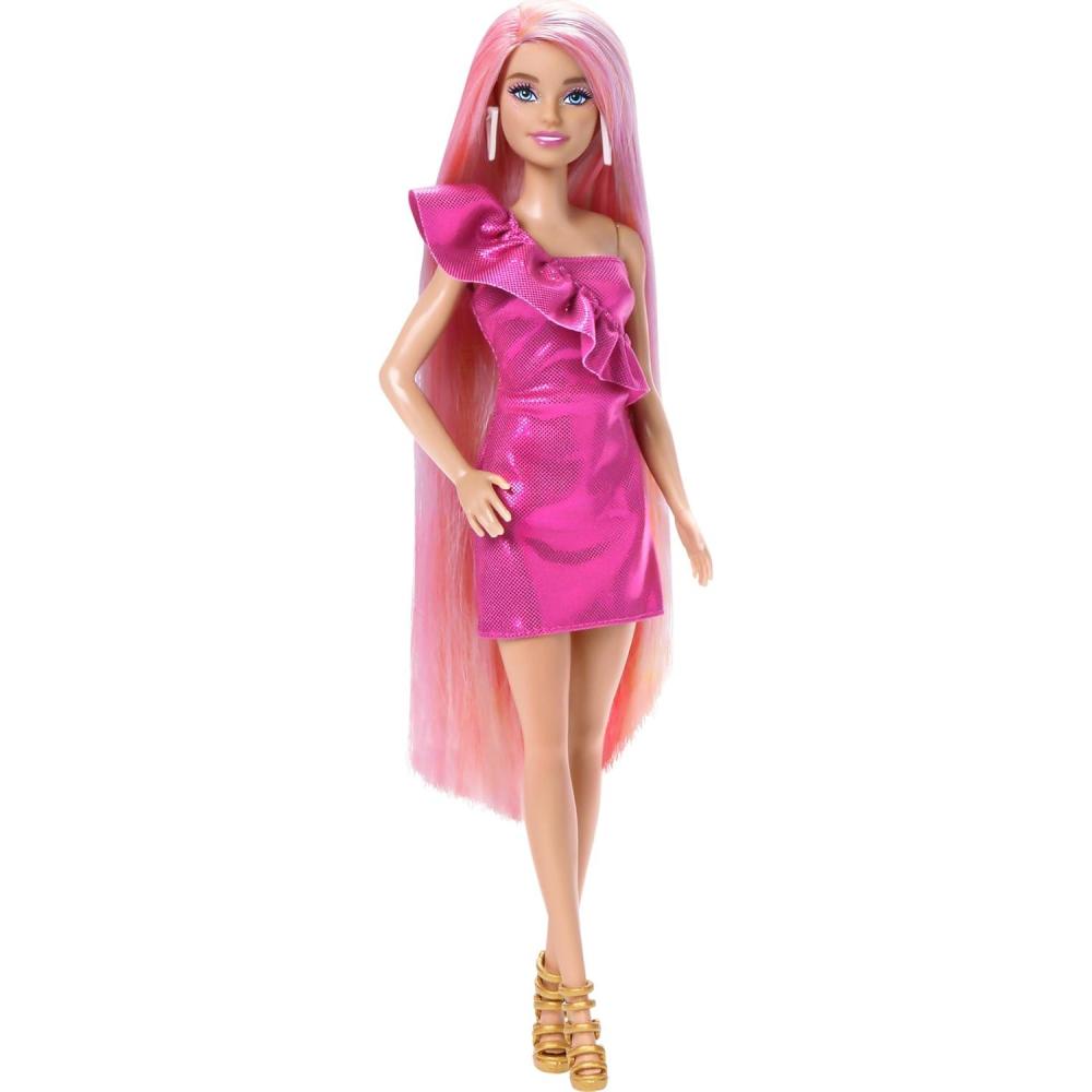 imageBarbie Fun amp Fancy Set Fashion Doll with ExtraLong ColorStreaked Blonde Hair Clothes amp Styling Accessories