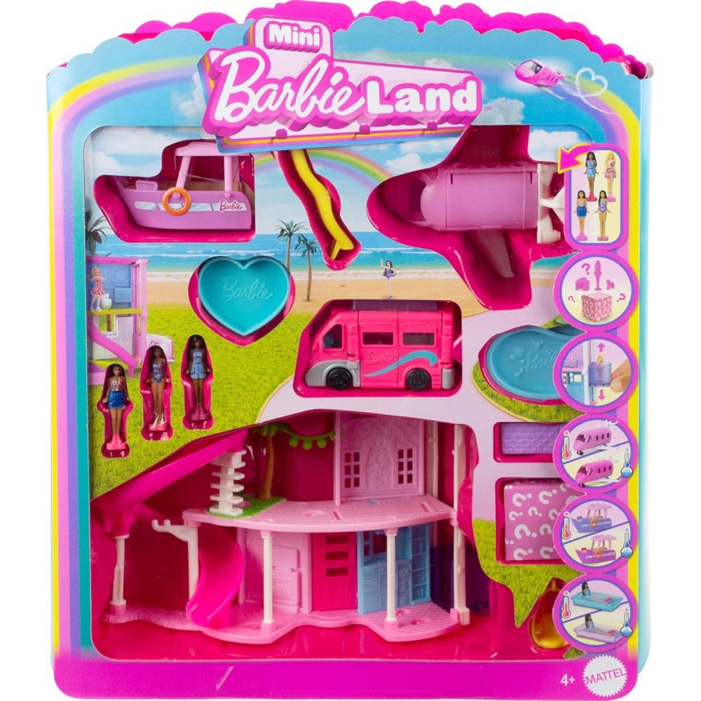 imageBarbie Mini BarbieLand MultiPack Doll amp Toy Vehicle Set with 4 Dolls 15inches Tall amp 4 Iconic Vehicles with ColorChange SurpriseDolls  Dreamhouse  3 Vehicles