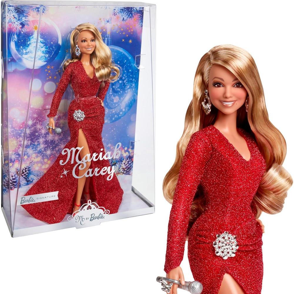 imageBarbie Signature Doll Mariah Carey Holiday Collectible in Red Glitter Gown with Silvery Accessories
