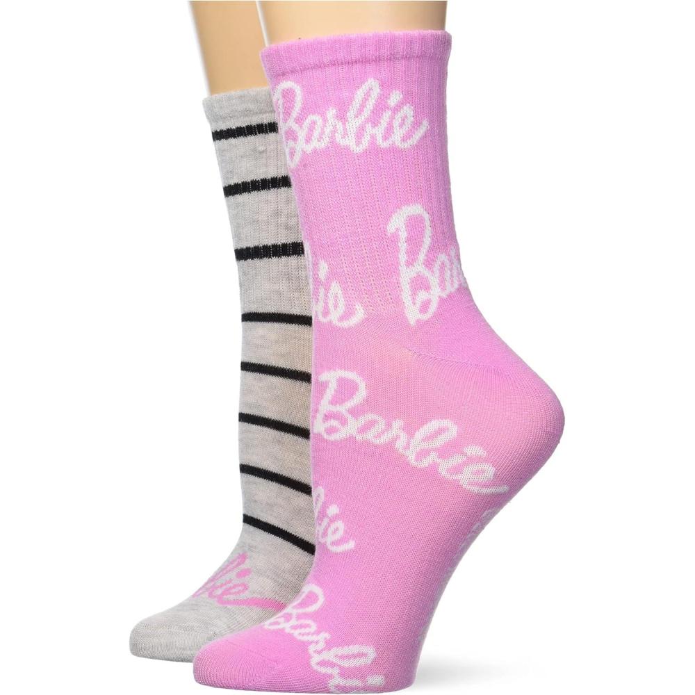 imageBarbie Womens Classic 2 Pack Mid Crew SocksPink Grey Multi