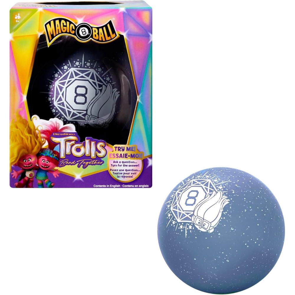 imageMattel Games Magic 8 Ball DreamWorks Trolls Band Together Novelty Game Sparkling FortuneTelling Toy for Family amp Game Nights